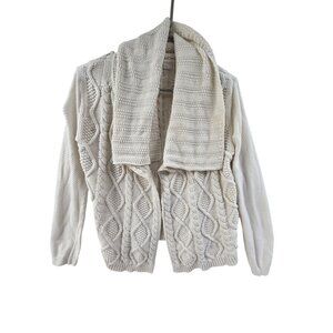 Cabi Sweater Womens Fisherman Cardigan Cable Knit  White Shawl Collar Open Sz S